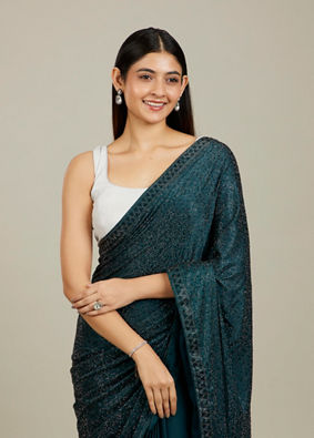 Mohey Women Teal Blue Stone Embellished Saree