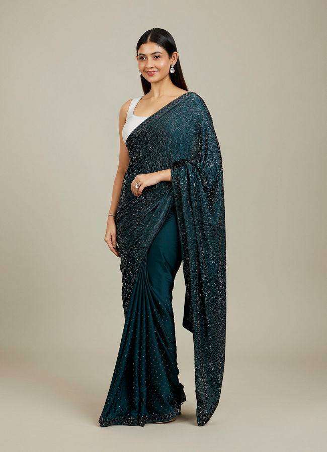 Mohey Women Teal Blue Stone Embellished Saree