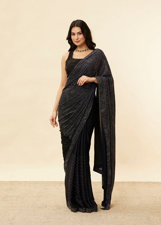 Mohey Women Twilight Blue Stone Embellished Saree