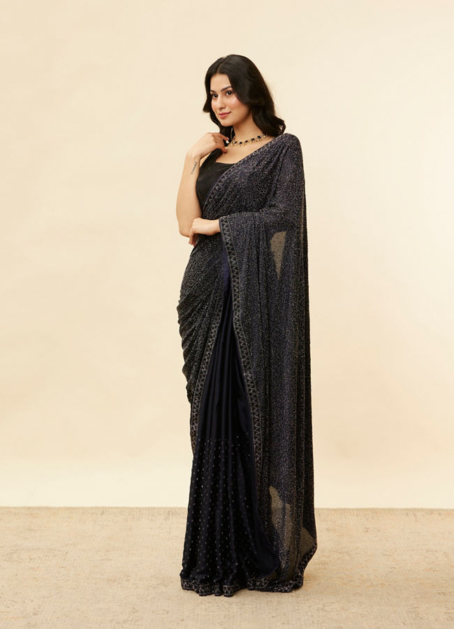 Mohey Women Twilight Blue Stone Embellished Saree
