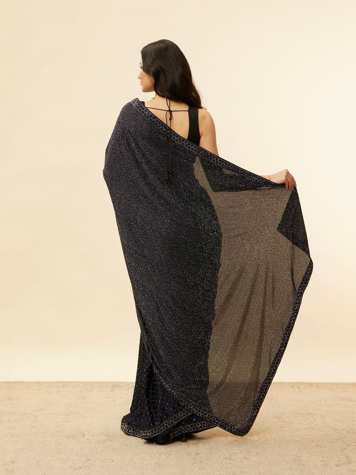 Mohey Women Twilight Blue Stone Embellished Saree