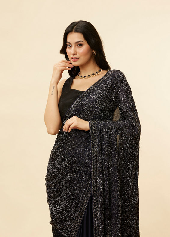 Mohey Women Twilight Blue Stone Embellished Saree