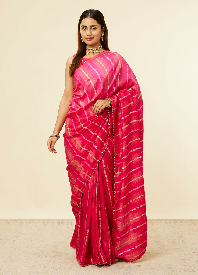 alt message - Mohey Women Rani Pink Bel Buti Patterned Saree image number 0