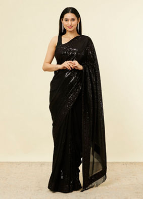 Mohey Women Kohl Black Sequinned Saree