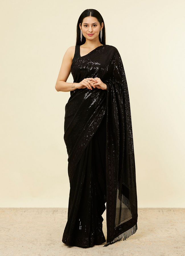 Mohey Women Kohl Black Sequinned Saree