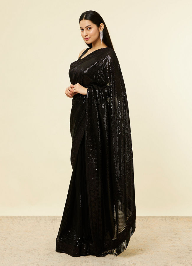 Mohey Women Kohl Black Sequinned Saree