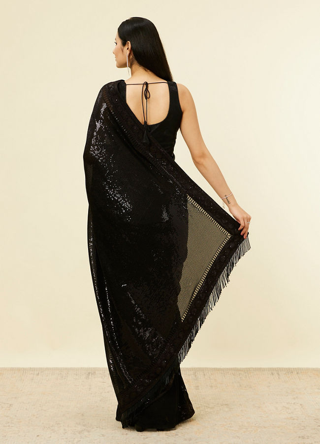 Mohey Women Kohl Black Sequinned Saree