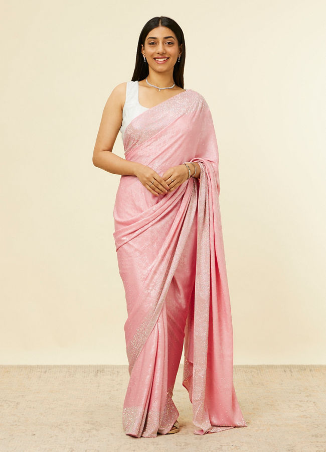 alt message - Mohey Women Pink Stone Embellished Saree image number 0