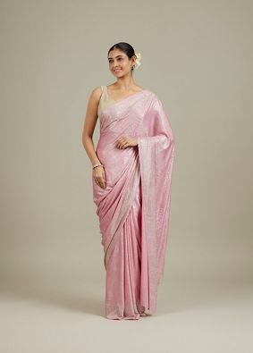 Mohey Women Pink Stone Embellished Saree image number 0