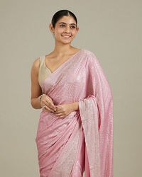 Mohey Women Pink Stone Embellished Saree