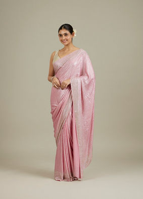 Mohey Women Pink Stone Embellished Saree image number 2