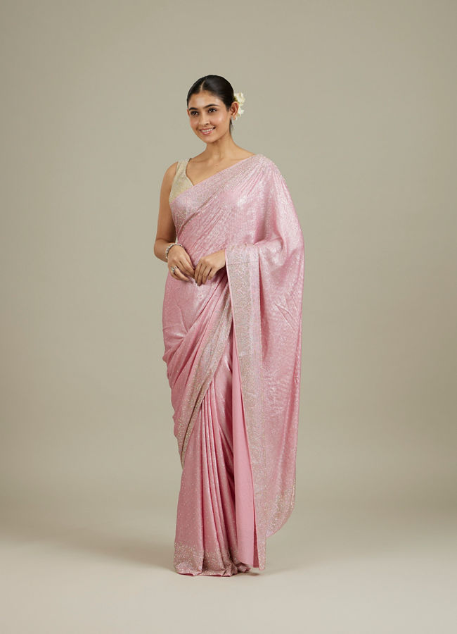 Mohey Women Pink Stone Embellished Saree