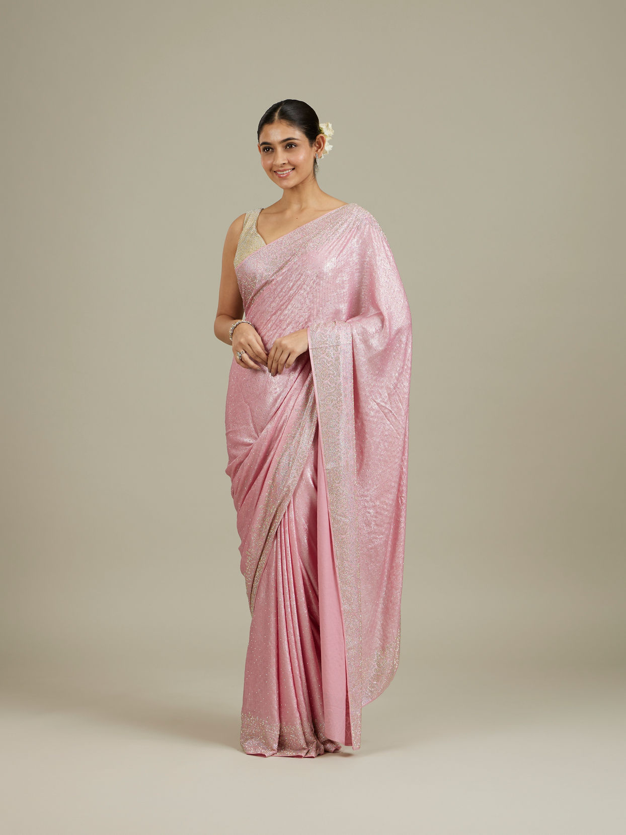 Mohey Women Pink Stone Embellished Saree