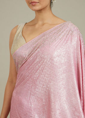 Mohey Women Pink Stone Embellished Saree image number 3