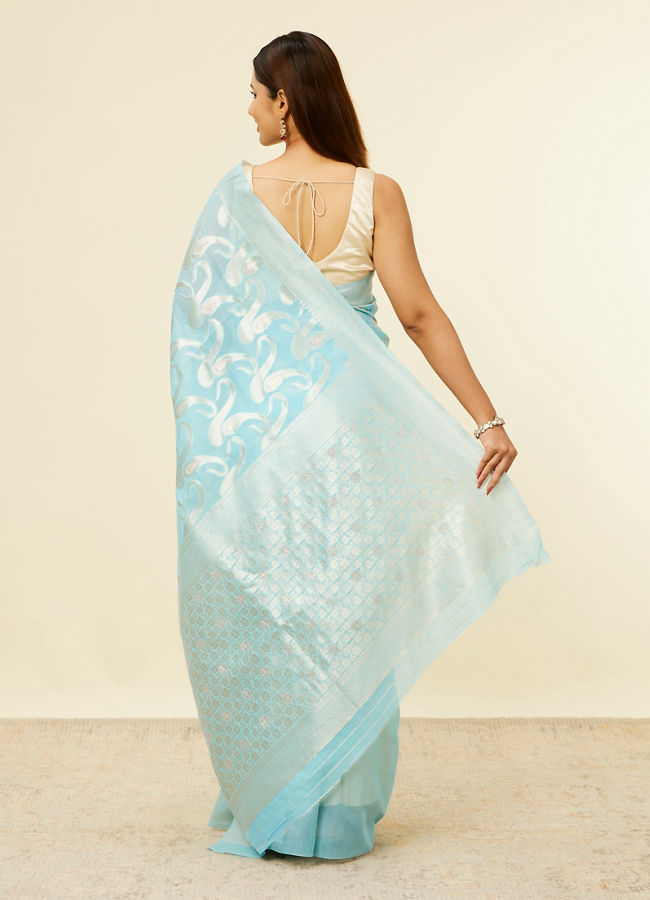 Mohey Women Light Blue Floral Zari Work Saree