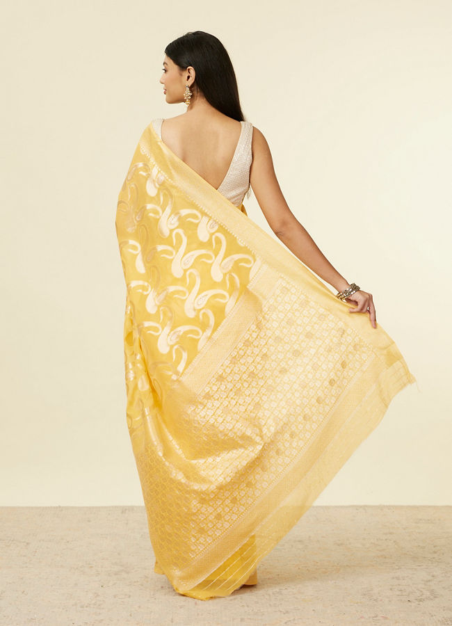 Mohey Women Sunshine Yellow Floral Zari work Saree