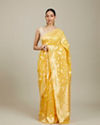 Mohey Women Sunshine Yellow and Gold Floral Zari Work Saree image number 0