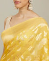 Mohey Women Sunshine Yellow and Gold Floral Zari Work Saree image number 3