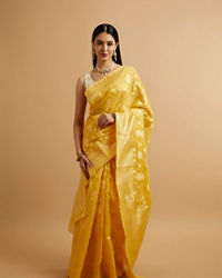 Mohey Women Radiant Yellow Zari Weave Saree