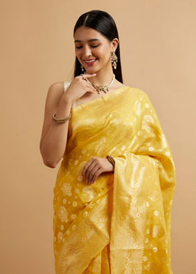 Mohey Women Radiant Yellow Zari Weave Saree