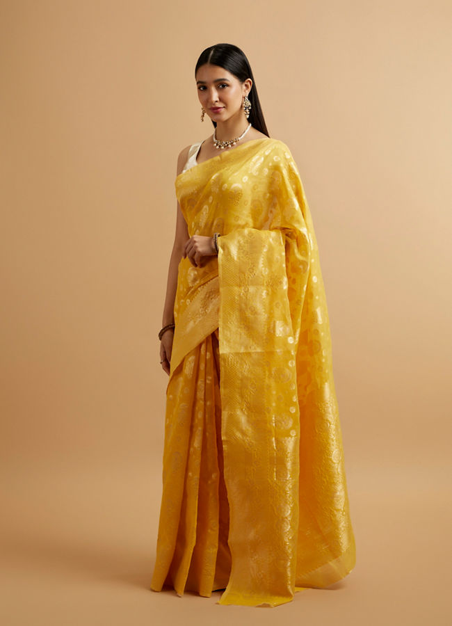Mohey Women Radiant Yellow Zari Weave Saree