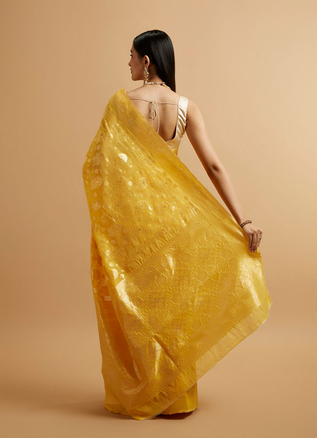 Mohey Women Radiant Yellow Zari Weave Saree