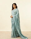 Mohey Women Steel Blue Floral Embroidered Saree