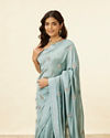 Mohey Women Steel Blue Floral Embroidered Saree