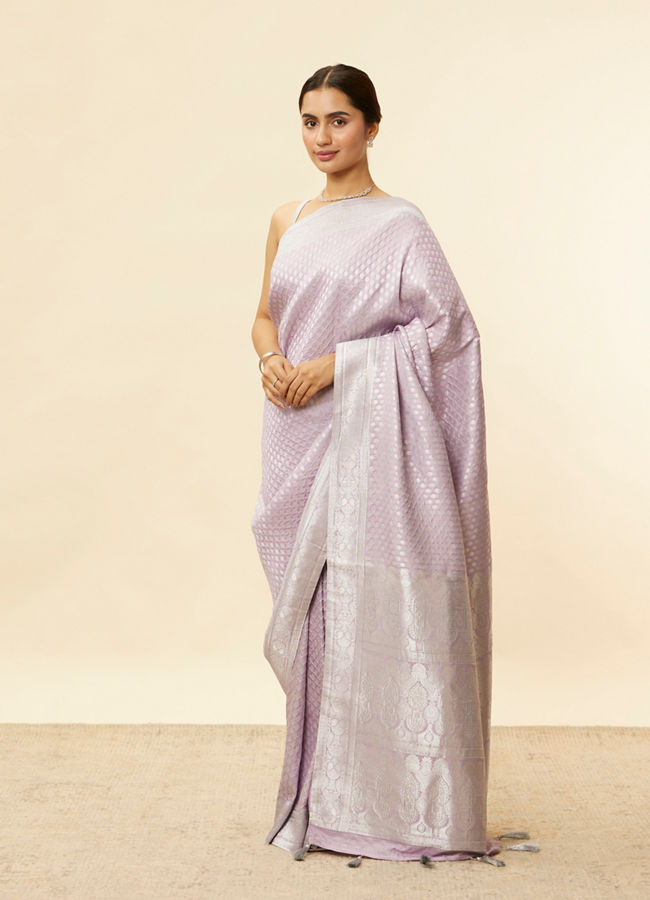 Lavender Zari Floral Buta Motifs Saree image number 3