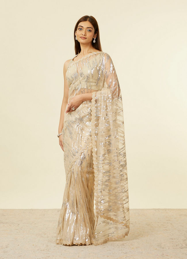 Mohey Women Sand Beige Sequined Saree