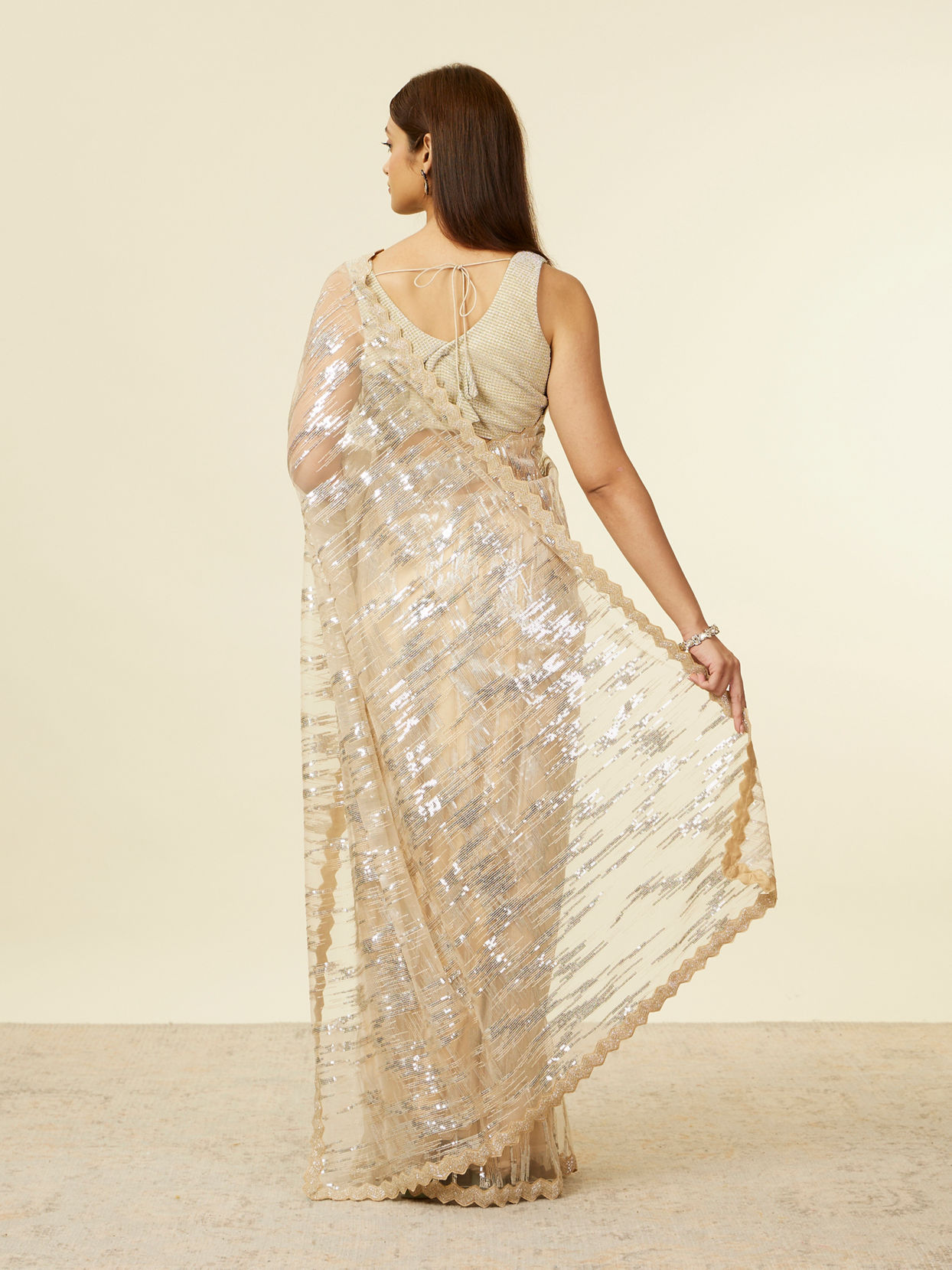 Mohey Women Sand Beige Sequined Saree