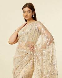 Mohey Women Sand Beige Sequined Saree