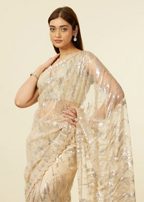 Mohey Women Sand Beige Sequined Saree