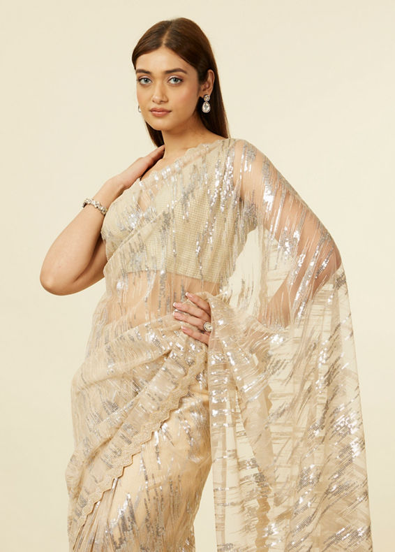 Mohey Women Sand Beige Sequined Saree