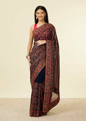 Mohey Women Indigo Blue Bel Buti Patterned Saree