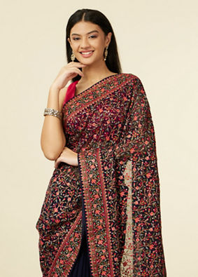 Mohey Women Indigo Blue Bel Buti Patterned Saree