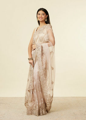 alt message - Mohey Women Ravishing Fawn Organza Saree image number 3