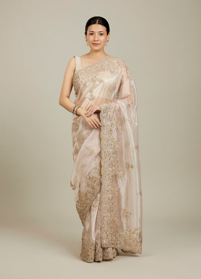 Mohey Women Ravishing Fawn Organza Saree image number 0