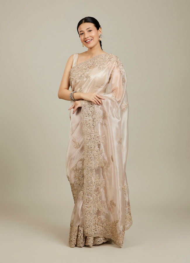 Mohey Women Ravishing Fawn Organza Saree