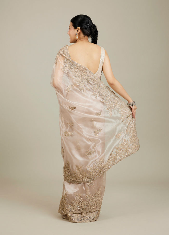 Mohey Women Ravishing Fawn Organza Saree