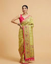 alt message - Mohey Women Soft Green Jaal Embroidered Saree with Bagh Motifs and Sequin Work image number 0