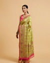 alt message - Mohey Women Soft Green Jaal Embroidered Saree with Bagh Motifs and Sequin Work image number 2