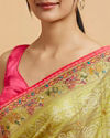 Mohey Women Soft Green Jaal Embroidered Saree with Bagh Motifs and Sequin Work