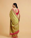 Mohey Women Soft Green Jaal Embroidered Saree with Bagh Motifs and Sequin Work