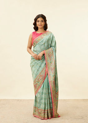 alt message - Mohey Women Sea Green Village Art Embroidered Saree image number 0