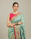 Mohey Women Sea Green Village Art Embroidered Saree