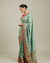 Mohey Women Sea Green Village Art Embroidered Saree