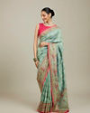 Mohey Women Sea Green Village Art Embroidered Saree