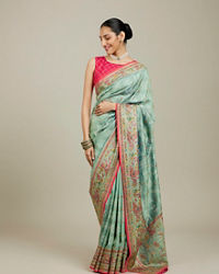 Mohey Women Sea Green Village Art Embroidered Saree