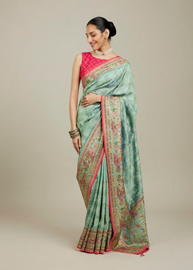 Mohey Women Sea Green Village Art Embroidered Saree image number 0